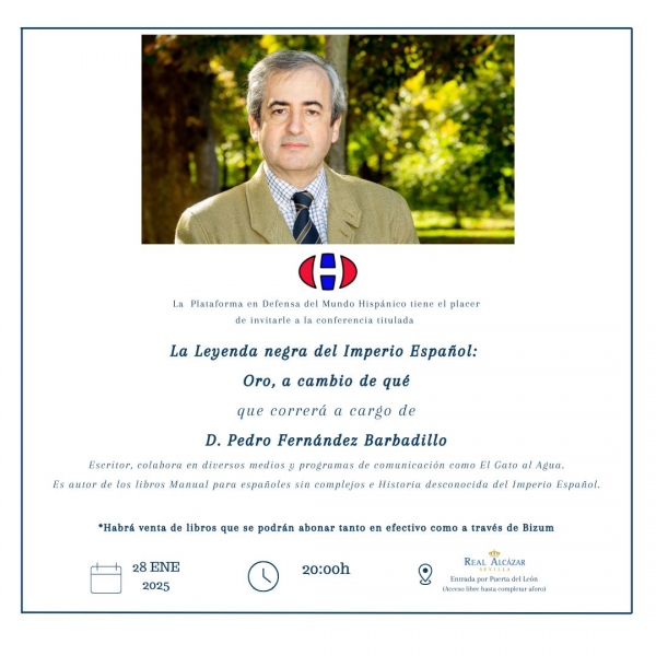 El periodista Pedro Fern&aacute;ndez Barbadillo imparte hoy en el Real Alc&aacute;zar de Sevilla la conferencia 'La Leyenda negra del Imperio Espa&ntilde;ol: Oro, a cambio de qu&eacute;'