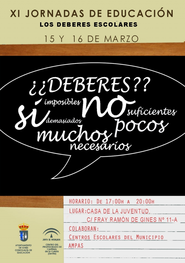 Los deberes escolares, a debate en las XI Jornadas  de Educaci&oacute;n de Gines