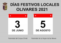 El ayuntamiento de Olivares aprueba las fiestas locales para el 2021