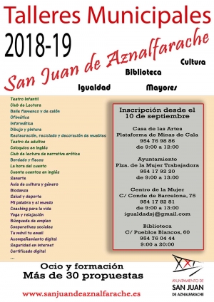 M&aacute;s de 30 talleres de ocio y formaci&oacute;n en el curso 2018-19 de San Juan de Aznalfarache