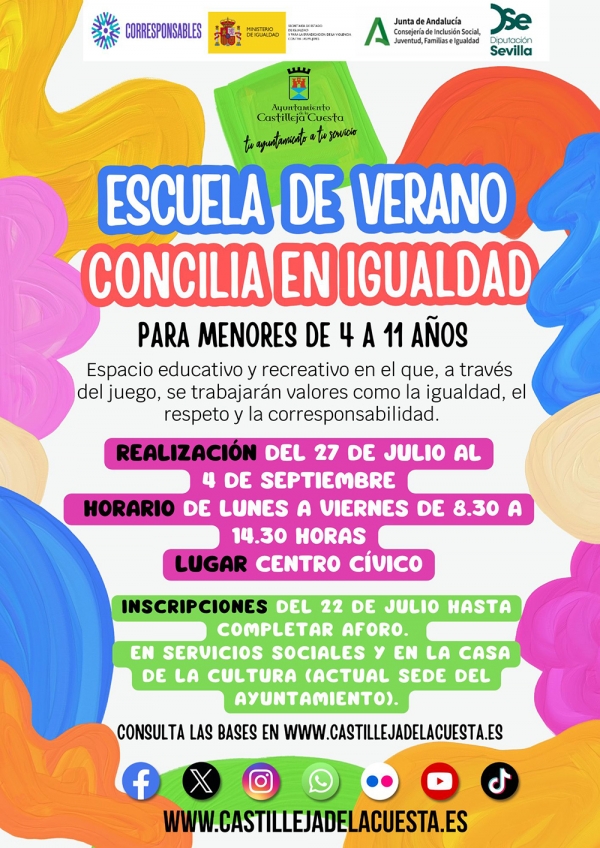 El Ayuntamiento de Castilleja de la Cuesta pone en marcha la Escuela de Verano 'Concilia en Igualdad' para ni&ntilde;os y ni&ntilde;as